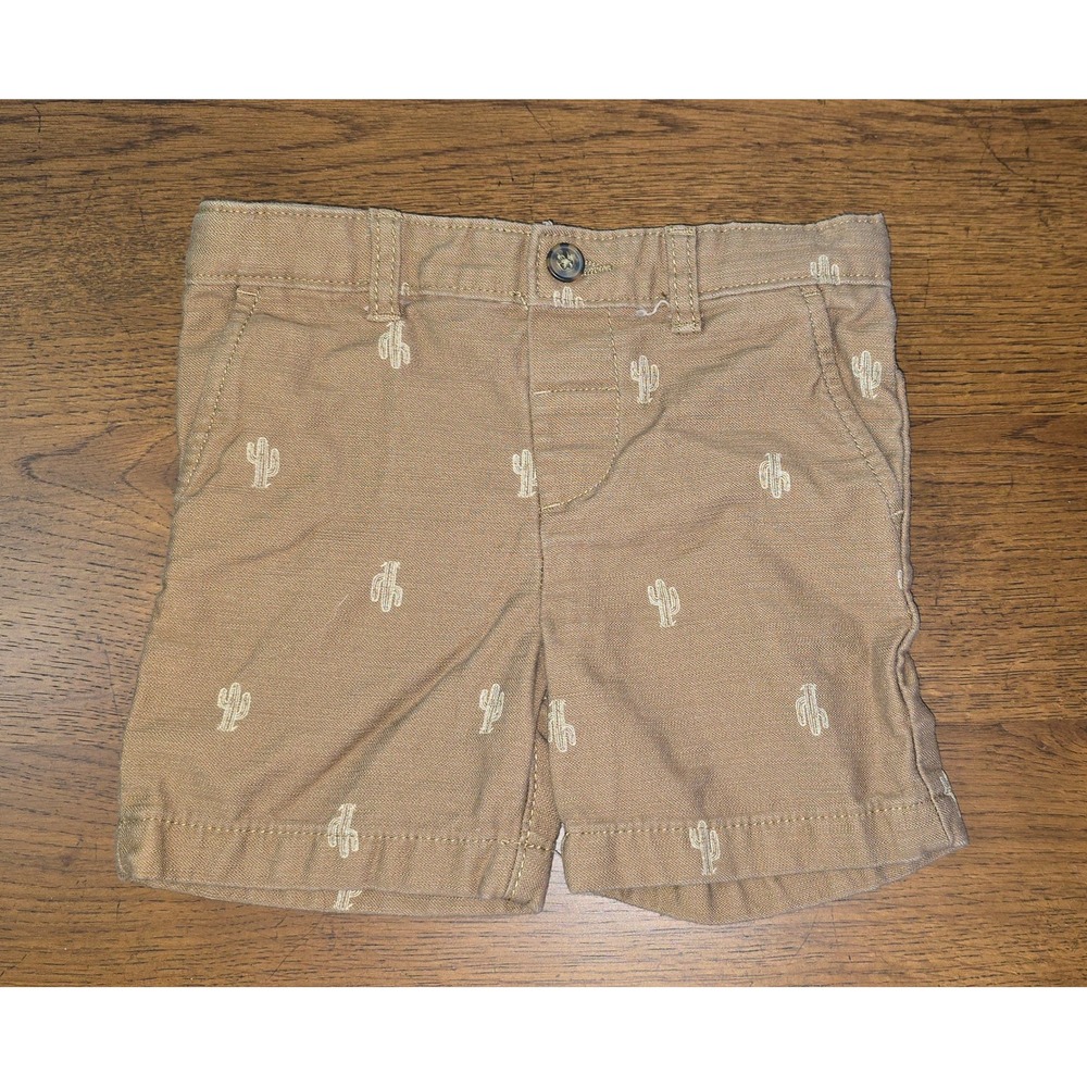 Carter's Baby Boy Khaki Cactus Embroidered Shorts Tan Brown 24M Chino